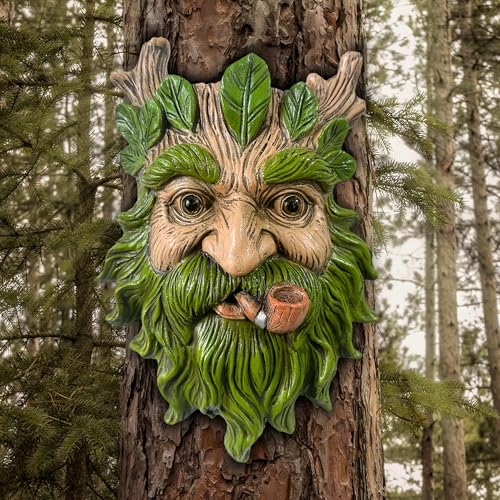 Teaeeno Whimsical Tree Face Garden Decoration, 11.8 in Tree Faces Decor Outdoor Wallmounted Statue Art with Leaf Features, Outdoor Decor Garden Accessory (Nature and Outdoors) - color: Clear