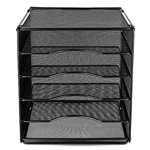 Amazon Basics 5-Tier Mesh Desk Organizer, File Holder, Paper Sorter for Office Supplies, Mail, Documents, 13.6 x 9.5 x 12.8 inches, Black