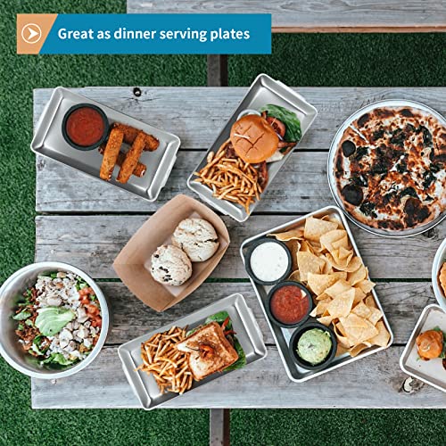 3 Pcs 304 Stainless Steel Serving Platters, 12.6" Rectangle Dinner Plates, Brushed Nickel Organizer Tray for Camping, BBQ, Party, Buffet, Appetizer or Decorations