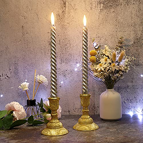 OwnMy 2PCS Brass Taper Candle Holders Candle Stick Holders Set Vintage Metal Pillar Candlestick Holders, 4”H Elegant Candle Stand Candelabra for Dining Table Centerpieces Wedding Home Decoration, Gold - color: Golden