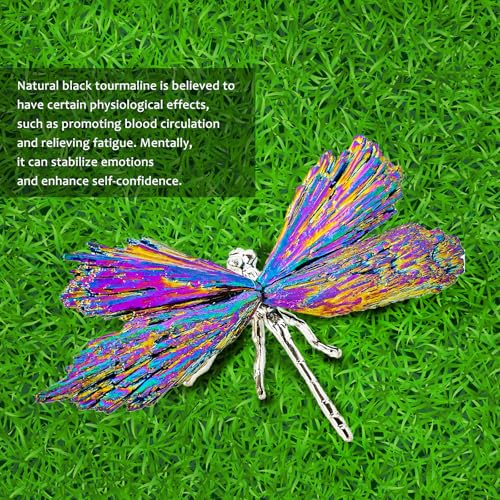 Dragonfly Decor Tourmaline Crystal Statue Natural Electroplated Blue Collection Natural Home Decor Healing Blue Crystals Gift for Women (Silver Colorful Dragonfly-S, Small Size) - color: Colorful Dragonfly-s, size: Small Size