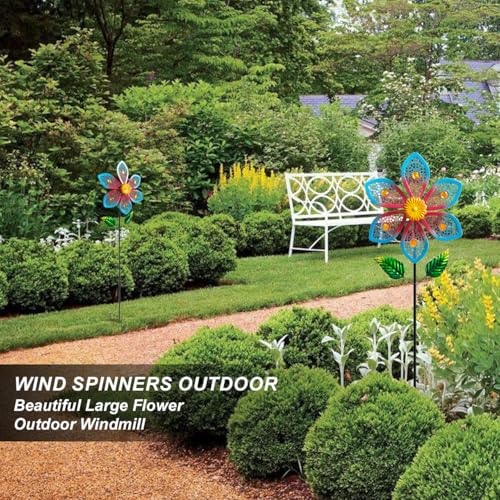 2 Pack Metal Wind Spinners for Garden Decor - Outdoor Windmill Sculptures, Durable Yard Art Wind Spinners Metal Wind Spinner for Patio Lawn Ornament, Vibrant Red & Blue Garden Spinners - color: 2 Paks Blue Red