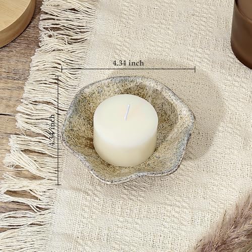 Koythin 2-Piece Ceramic Candle Holder, Aesthetics Candlestick Holders for Tea Lights, Lotus Leaf Shape Candle Stand for Mantle Table, Adorable Vintage Decor for Weddings Dining (Khaki) - color: Khaki