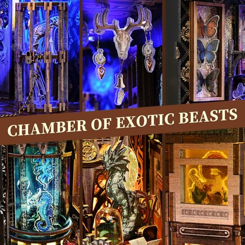 TOYQI Book Nook Kit, DIY Miniature Dollhouse Kit for Adults and Teens, Booknook Tiny House Kit Bookshelf Decoration 3D Wooden Puzzle Bookend - Magical Creatures Beasts - style: Chamber of Exotic Beasts