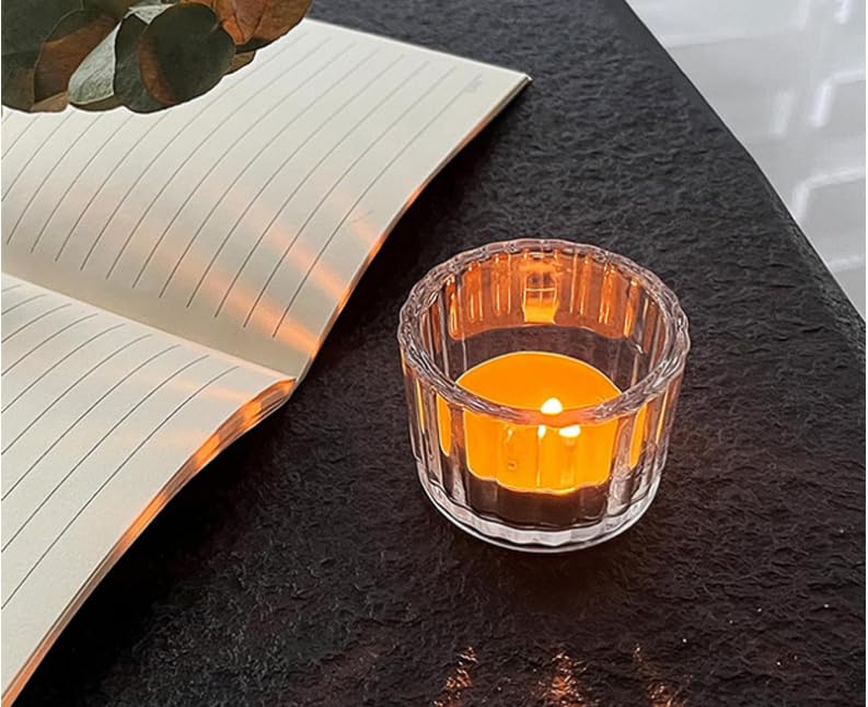 Clear Tealight Candle Holder Set of 2,Glass Votive Candle Holders, Decorative Round Ribbed Candle Holders for Home Decor (Clear) - color: Clear