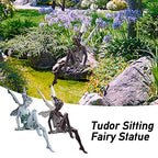 Fairy Garden Figurines Outdoor, Hand-Painted Sitting Fairy Statues, Resin Garden Sculptures, Angel Figurines for Garden, Windowsill & Fairy Lovers Gift - color: White