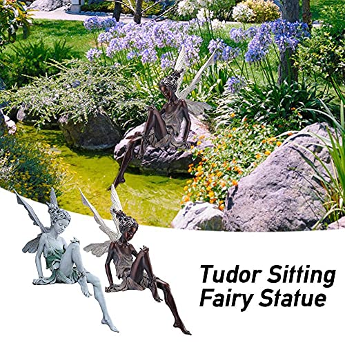 Fairy Garden Figurines Outdoor, Hand-Painted Sitting Fairy Statues, Resin Garden Sculptures, Angel Figurines for Garden, Windowsill & Fairy Lovers Gift - color: White