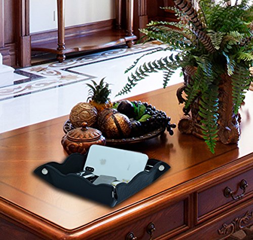 Leather Storage Tray,Phone Watch Jewelry Coin Organizer,Dresser Valet Tray for Men(Black)