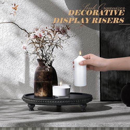 EOSAHR Rustic Round Pine Wooden Display Riser - Farmhouse Wood Riser with Beaded Edge for Plant Stand - Best Boho Chic Decor for Coffee Table , Pedestal Stand Soap Dispenser & Room Decor(Black) - color: Black