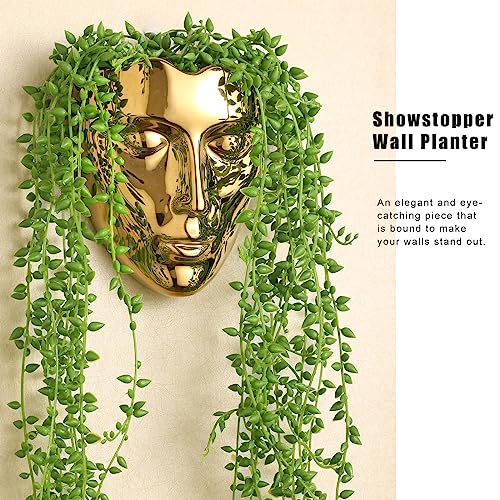 Face Vase,Ceramic Female Form Vase,Modern Sculpture Planter Pot,Human Face Dried Flower Shaped Vase,Wall Hanging Plant Pot for Home Decor Centerpieces, Office or Outdoor Hanging Decor Gold - color: Gold