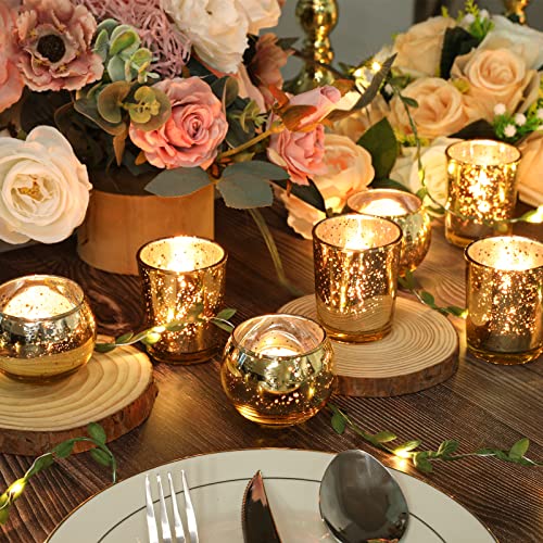 Gold Votive Candle Holders 12Pcs Assorted Gold Mercury Glass Votives Tealight Candle Holders for Table Centerpiece Wedding Bridal Shower Engagement Party Festival Holiday Home Decor