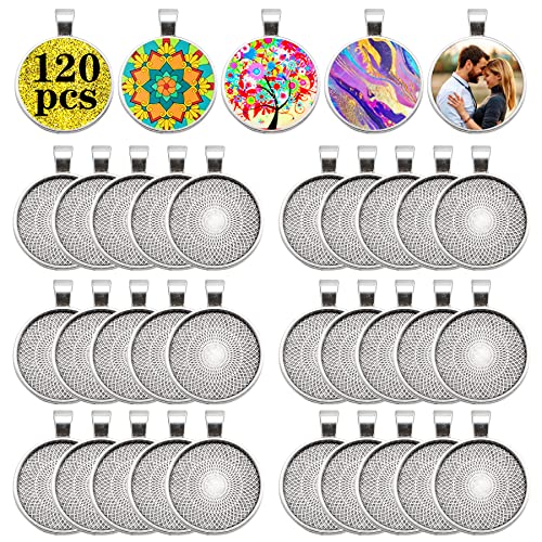 120Pcs Pendant Trays, Alloy Tray Charms Bulk, Round Pendant Blank, Bezel Trays for Homemade Necklaces, Jewelry Making, DIY Crafts, Resin Art and Paint Pour Skins - size: 120 PCS
