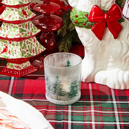 Two's Company Winter Forest Frosted Glass Candleholders, Glass, Set of 6, 82362