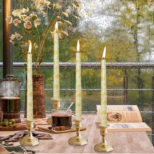 10 Inch Taper Candles Print Candle Sticks Handmade Set of 2 Smokeless Long Candle Unscented Tapered Candles for Wedding Easter Decoration(Chrysanthemum) - color: Gold Flower