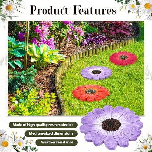 Cinnvoice 3 Pack Garden Stepping Stone Outdoor, Decorative Dimensional Resin Stepping Stones for Patio Pathway Landscaping Walkway Sculpture Yard Backyard Lawn(Daisy,10 Inches) - size: 10 Inches, style: Daisy