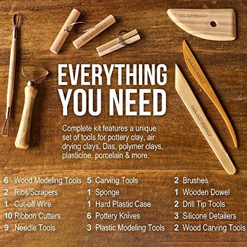 U.S. Art Supply Pottery & Clay Tools Set (53-Piece) - Includes Pottery Tools, Canvas Case for Sculpting, Ceramics, and Easy Storage & Transport - size: 53-Piece with Plastic Case