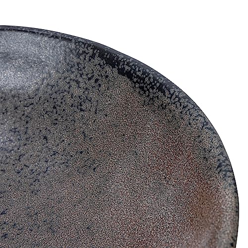 Creative Co-Op Stoneware Bowl with Handle and Base, Black Reactive Glaze - color: Black, size: 8.0" Round x 3.75" Tall