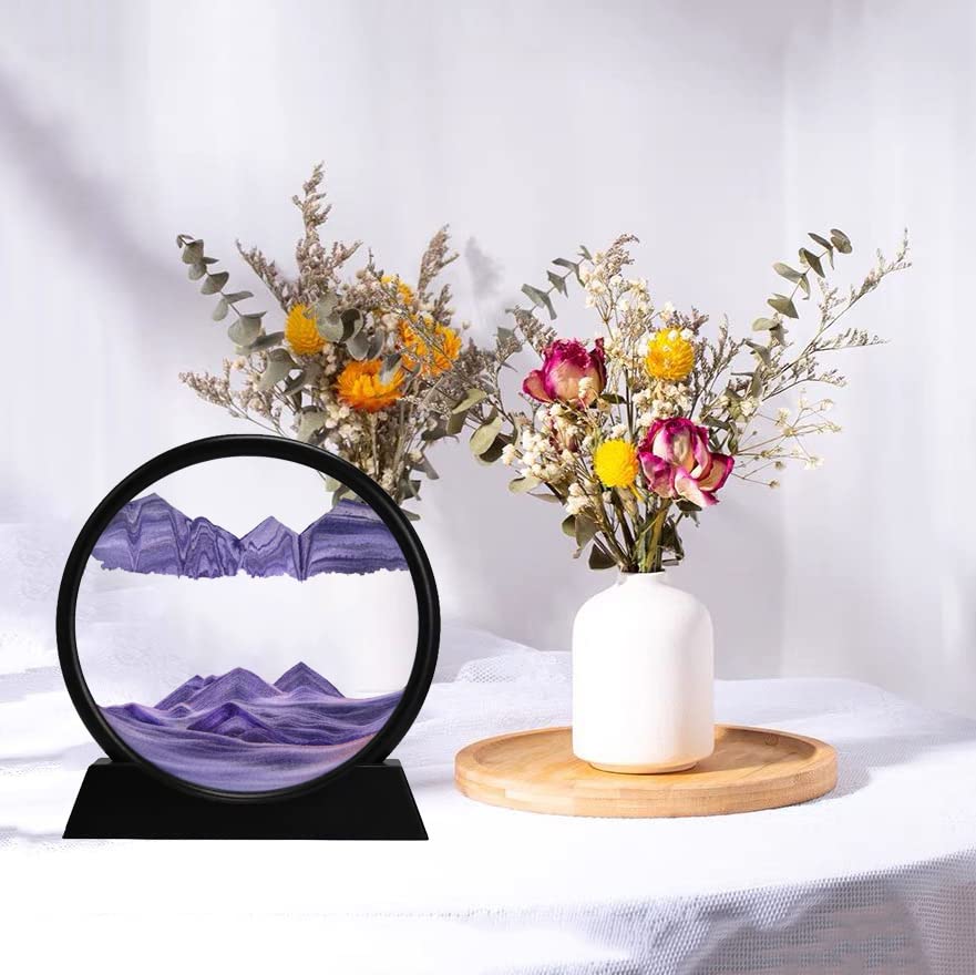 rysnwsu 3D Dynamic Sand Art Liquid Motion, Moving Sand Art Picture Round Glass 3D Deep Sea Sandscape in Motion Display Flowing Sand Painting Relaxing Desk Toys (Red, 7'') - color: Red, size: 7''