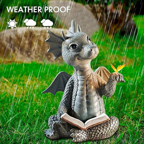 YWHWXB Garden Dragon Resin Sculpture,Lovely Outdoor Sculpture Ornaments,Garden Dragon Decor Statue for Home Patio Courtyard Lawn Decoration - color: Read a Book