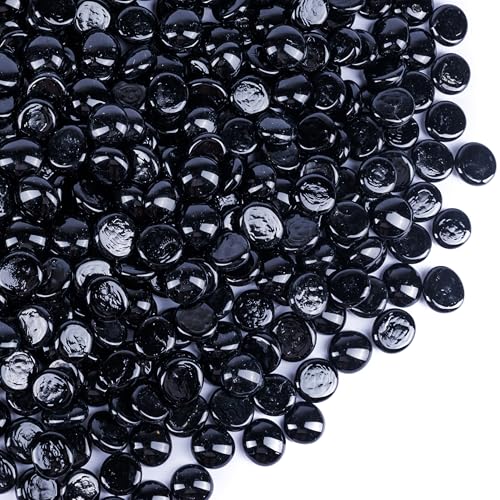 Galashield Flat Glass Marbles for Vases Black Stone Glass Gems Beads Pebbles Vase Filler (1 LB, Approx. 105 PCS) - color: Black, size: 1 LB