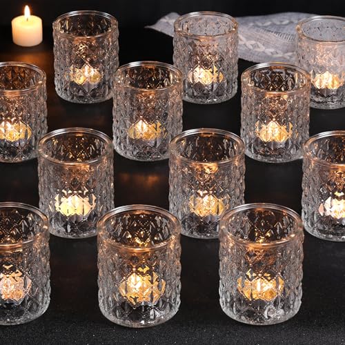MATAHUM 12 Pcs Large Votive Candle Holders 2.8 * 3.2 inch Clear Tea Light Candle Holders Glass Candle Holder for Bridal Shower, Wedding, Table Centerpiece, Party, Home Decor - color: Clear
