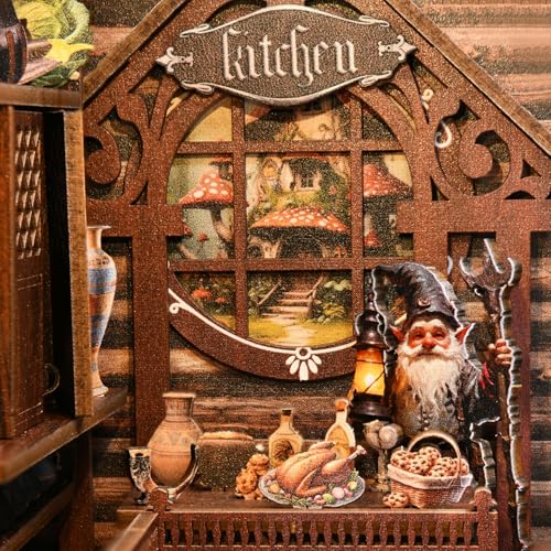 Book Nook Kit, Book Nook Kits for Adults DIY Booknook Model Build, DIY 3D Wooden Puzzle Bookend Booknook Bookshelf Insert Miniature Dollhouse Kit for Home Decoration - style: Dwarfs's House