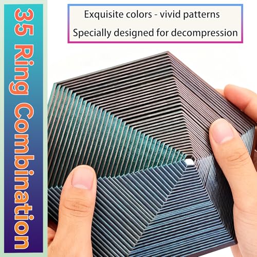 Fractal Fidget Hexagon - Suitable for Relieving Stress, Anxiety, and Tension | Autism, ADHD | Desk Adult Fidgeting Stress Relief Gift (Green Purple Copper 35 Rings) - color: Green Purple Copper (35 Rings)