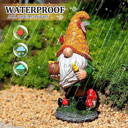VChymm Solar Garden Gnomes Outdoor Statues-11.8‘’Outdoor Garden Decor-LED Outdoor Decor Light-Unique Housewarming Gifts Yard Art Sculptures for Patio Lawn Ornaments - color: Mushroom Gnome