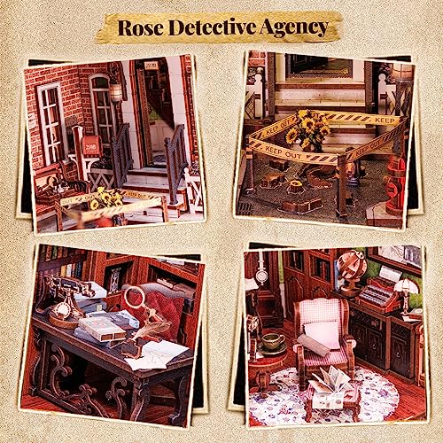Cutefun Book Nook Kit, DIY Miniature Dollhouse Booknook for Adults, 3D Wooden Puzzle Bookend Bookshelf Insert Decor with LED Light, Gift for Craft Lovers (Rose Detective Agency) - style: Rose Detective Agency