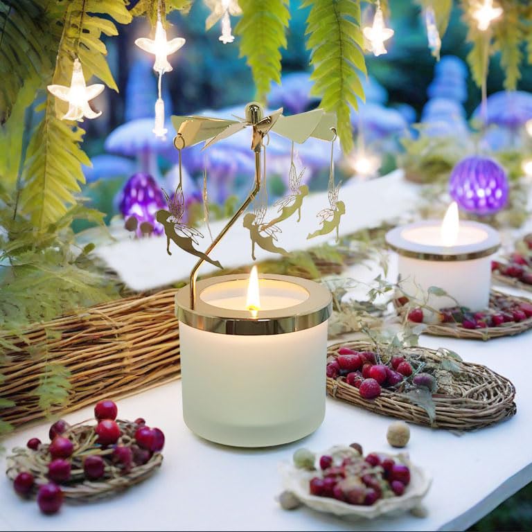kingnero Lavender Scented Candle Carousel Rotary Candle Holder Spinning Tea Light Holder Birthday Gifts for Women, Mom, Wife, Girlfriend, Sister, Female Friends, (Golden Fairy) - color: Golden Fairy