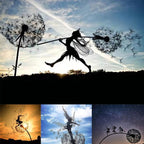 Fcteap Flower Fairy Dancing with Dandelion Garden Art Sculpture Stainless Steel Statue Christmas Halloween Decoration for Outdoor Yard Courtyard Lawn Patio Metal Ornaments (Wave) - style: Wave