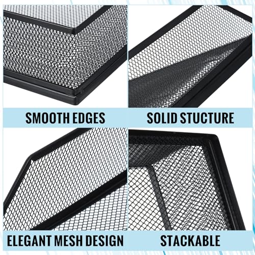 Hicarer 4 Pcs Black Metal Letter Tray Stackable Desk Tray Single Wire Mesh Organizer Front Load File Paper Holder for Desktop Office Home School Classroom (12.8 x 9.84 Inch) - size: 12.8 x 9.84 Inch