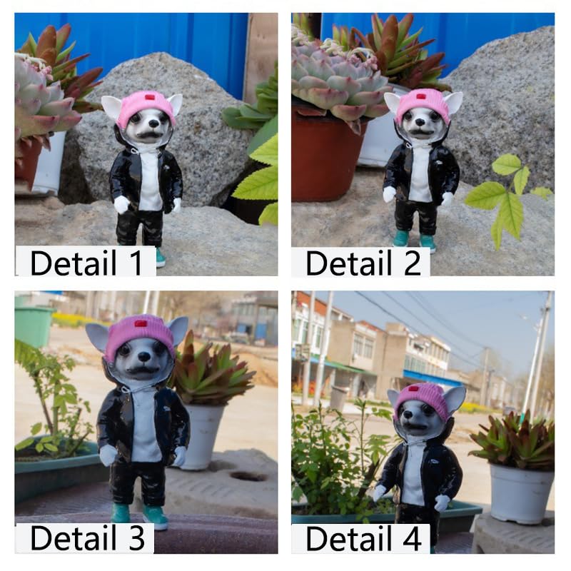 2025 Coolest Dog Sculpture for Home, Dog Statue Crafts Living Room Desktop Decorations,Handmade Casual Small Resin Animal Statue Ornament Home Decor Black - color: Black and Pink