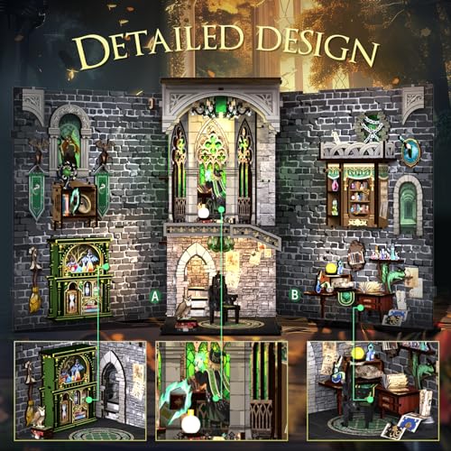 Cutefun Book Nook Kit - DIY Miniature Dollhouse Kit 3D Wooden Puzzle for Adults, Teens, Crafts Gifts for Bookshelf Decor (Darkness Common Room) - style: Darkness Common Room