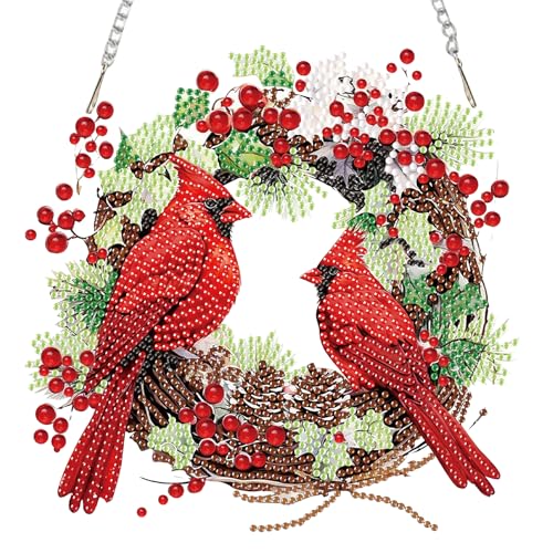 Auremi Cardinal Diamond Art Hanging Kit for Adult, Special Shaped Rhinestone, DIY Acrylic 5D Christmas Diamond Painting Window Pendants Signs, Home Garden Wall Hanging Ornament - color: Cardinal