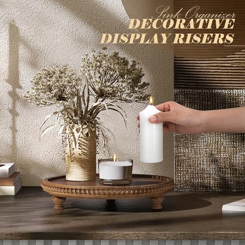 EOSAHR Round Pine Wooden Display Riser - Beaded Wood Riser for Plant, Sponge Holder & Perfume Organizer - Rustic Display Stand Kitchen Counter Organizer, Boho Chic Home Decor for Living Room(Brown) - color: Brown
