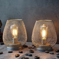 JHY DESIGN Set of 2 Metal Cage LED Lantern Battery Powered Cordless Accent Light with LED Great for Weddings Parties Patio Events for Indoors Outdoors(Silver) - style: Set of two Silver egg