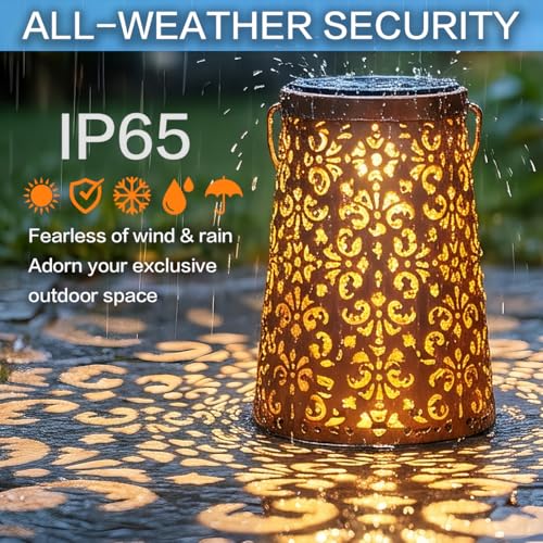 LeiDrail 2 Pack Hummingbird & Flower Solar Lanterns Outdoor, Hanging Waterproof Vintage Metal Lantern, Auto On/Off Garden Patio Yard Porch Pathway Decor, Gifts for Women Mom Grandma - color: Flower