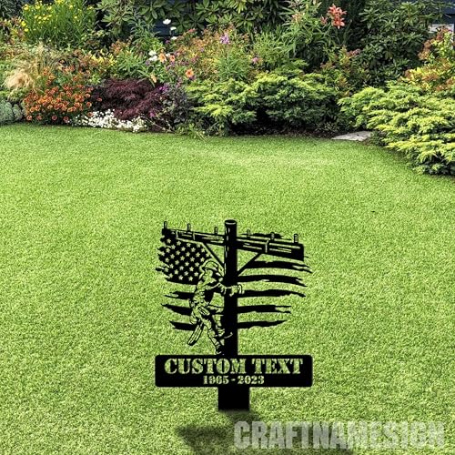 Custom Lineman Memorial Stake, Personalized Lineman Garden Metal Sign with Stake, Outdoor lineworker Yard Stakes Decor, Lineman Garden Stakes Metal Sign - color: 07 Lineman-Stake