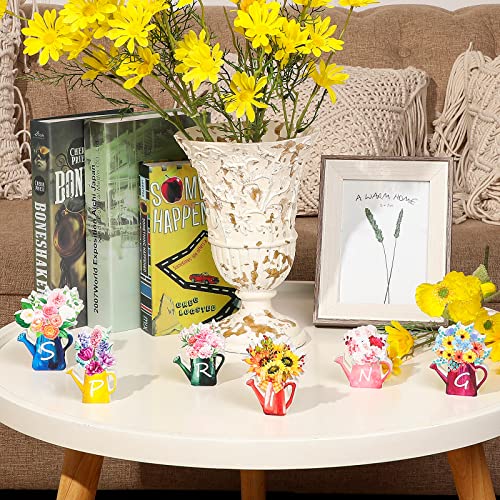 Yookeer 6 Pcs Spring Wooden Signs Decor Wood Tabletop Spring Flowers Tiered Tray Decorations Watering Can Table Centerpiece Wall for Home Office Farmhouse Tabletop