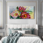 Art Hand Painted red Flowers Art Oil Painting 24x48 Thick Texture Abstract Wall Decorative Art Oil Painting - color: Yi034