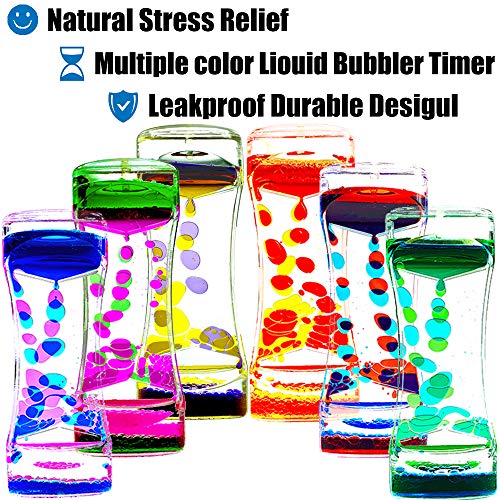 FKYTION Liquid Motion Bubbler Timer Pack of 6 Great Colorful Hourglass Sensory Anxiety Toys for Autism, Calm Relaxing Desktop Toys - color: Various Colors, size: 6 Pack