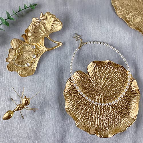 Metal Jewelry Dish, Small Leaf Shaped Ring Holder Jewelry Organizer, Trinket Dish Vanity Tray for Dresser Christmas Birthday Wedding Gifts - color: Lotus Leaf-Gold
