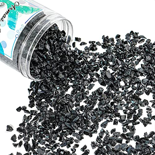 Crushed Glass for Resin Art - 3-6mm Black, 1.5lb | Broken Glass Pieces for Crafts, Vase Filler & Fire Pit Media - color: Black