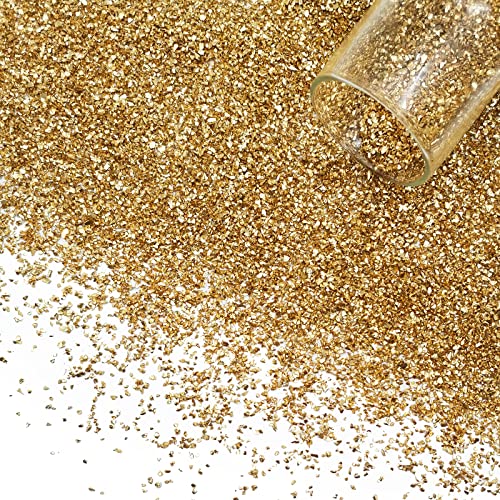 1 lb Crushed Glass Glitter for Crafts, DIY Nail Art, Vase fillers for Centerpieces Table Scatter, Irregular Chips, Wedding Decoration, Home Decor (Gold) - color: Gold