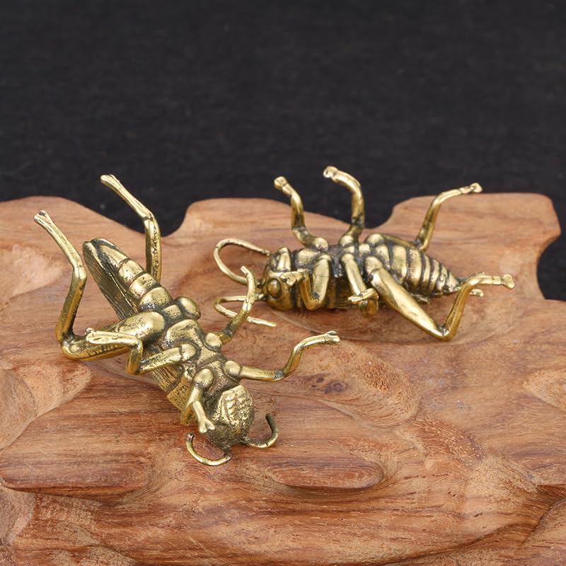 Brass Cricket Figurine Brass Statue, Lucky Cricket Fengshui, Wealth Sculpture Animal Craft Collectible Figure Ornament for Home Desktop Office, Golden - color: 2 Cricket Statue