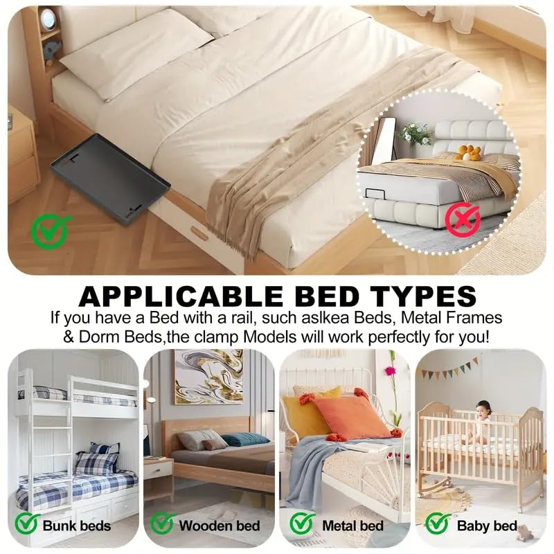 Bedside Shelf for Dorm Room Bunk Bed & Top Bunk, College Dorm Room Essentials, Bedside Caddy, Clip on Floating Desk Tray, Bed Side Table Storage, Loft Nightstand Decor - Cable Catch, Black。