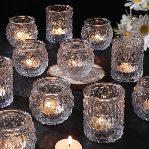 DARJEN Clear Votive Candle Holders Set of 24- Round Glass Candle Holders Bulk for Tea Light Candle, Embossed Candle Votives for Wedding Centerpiece, Various Parties & Home Decor - color: Clear, size: 24 Pcs