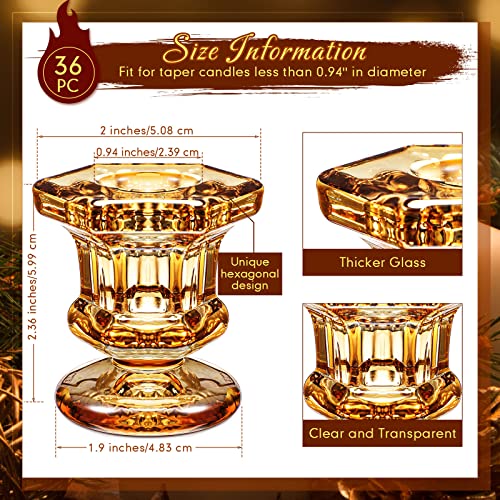 Foaincore 36 Pcs Candlestick Holders Bulk 2.36 Inch Taper Candle Holders Small Glass Candle Holder for Wedding Table Centerpiece Party Decoration (Amber)