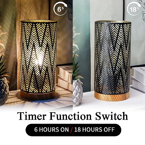 JHY DESIGN Metal Lamp Battery Powered 11''H Accent Cordless Decor Battery Lamp with 6-Hours Timer for Weddings Party Patio Garden Indoor Outdoor Table Balcony Christmas Decorations (with Wooden Base) - color: Lightning Linear Patterned
